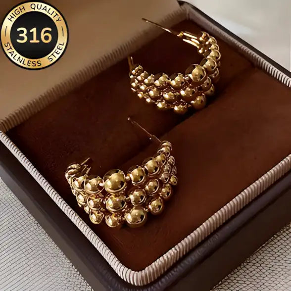 Zarcillos Argollas de bolitas doradas
